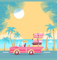 woman driving car to sun beach glamour blond vector image