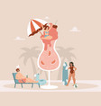 sweet summer vacation cartoon scene with giant vector image