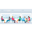 people sitting and standing inside subway vector image