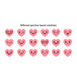 set of pink hearts with kawaii positive emotions vector image vector image