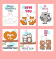 set of cards with cute animals couples vector image vector image