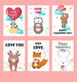 set of love cards with cute animals vector image vector image
