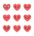set of red hearts with kawaii positive emotions vector image vector image