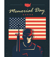 memorial day card soldier against american flag vector image vector image