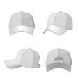 baseball white caps in front side and back view vector image