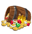 wooden barrel with gold coins and precious stones vector image