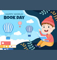 world book day flat cartoon background vector image