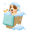 a dog inside pail full of bubbles vector image vector image