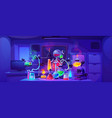 experiment equipment in night chemistry laboratory vector image vector image