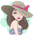 cute cartoon girl with straw hat vector image