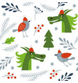 seamless new years pattern with dragons and birds vector image