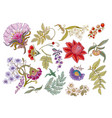 fantasy flowers in retro vintage jacobean vector image