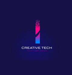 T initial letter logo design with digital pixels Vector Image