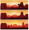 cowboy riding horse against sunset background wil vector image vector image