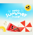 hello summer time with different beach stuff vector image vector image