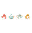 happy easter bunnies eggs and flowers modern vector image