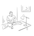 sketch man working from home on laptop vector image