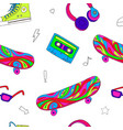 seamless pattern with skateboard and sneakers vector image