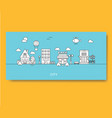 set of buildings in flat linear style in black vector image