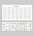 work week daily plan and icons vector image