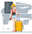 girl tourist with a suitcase at airport vector image vector image