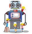 children building robot together on white vector image