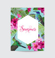 tropical summer floral poster with hummingbird vector image