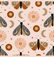 seamless pattern with celestial moth moon sun vector image vector image