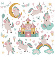 collection cute little unicorns rainbow vector image
