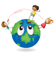 kids playing flying disc vector image vector image