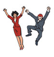 happy couple jumping and having fun woman man vector image
