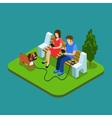 social media addiction young couple in park vector image vector image