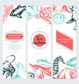 sea creatures - color drawn template banner vector image