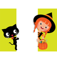 witch halloween her cat and a white banner vector image vector image