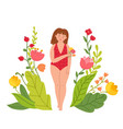 love yourself funny woman holding flower self vector image