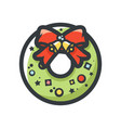 christmas wreath with red bow icon cartoon vector image