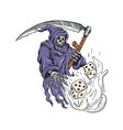 grim reaper throwing the dice drawing color vector image