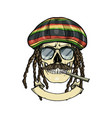 sketch color skull rastaman vector image vector image