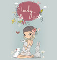 cute girl with white hares vector image vector image