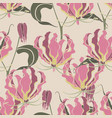 pink fire lily tropical flowers - seamless pattern vector image vector image