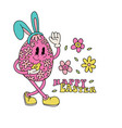 retro groovy easter egg mascot cute floral vector image