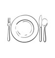 cutlery empty plate with spoon knife and fork vector image