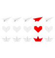 origami paper plane boat ship heart icon set gray vector image vector image