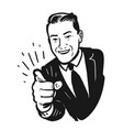 businessman pointing finger pop art retro style vector image