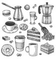 coffee and desserts sketch pot and maker vector image vector image