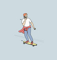 guy is rolling on skateboard down street talking vector image