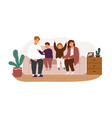 happy family smiling sitting on couch flat vector image