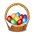 colorful easter eggs in straw basket vector image