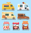 street fast food delivery trucks flat set vector image