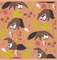 seamless pattern with cute anteaters and flowers vector image
